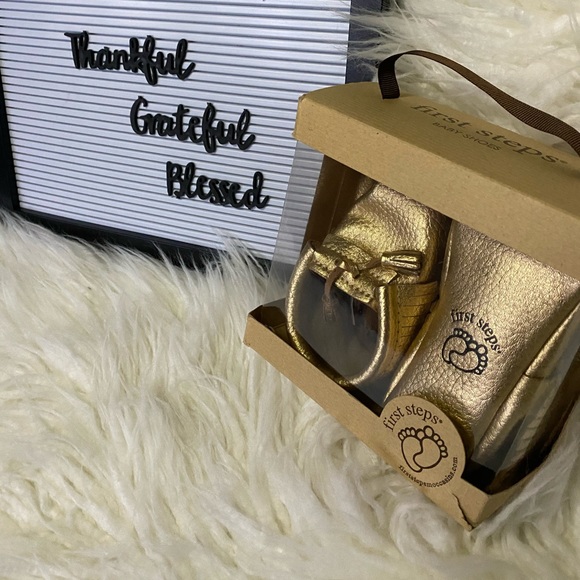 NIB First Steps Baby Gold Moccasin Shoes - Picture 7 of 8
